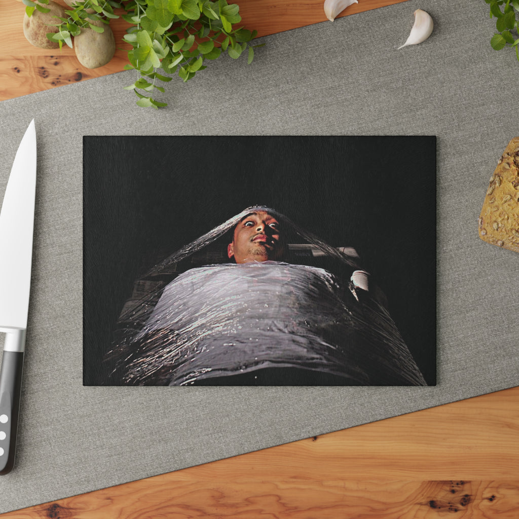 Glass Cutting Board - Creepy Wrapped Body Photo Decorative Kitchen Board