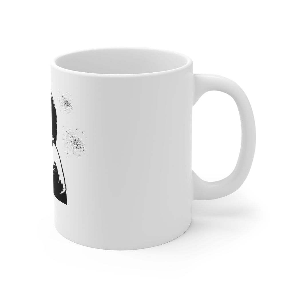 11oz Ceramic Mug — Retro Stencil Man with Axe Graphic