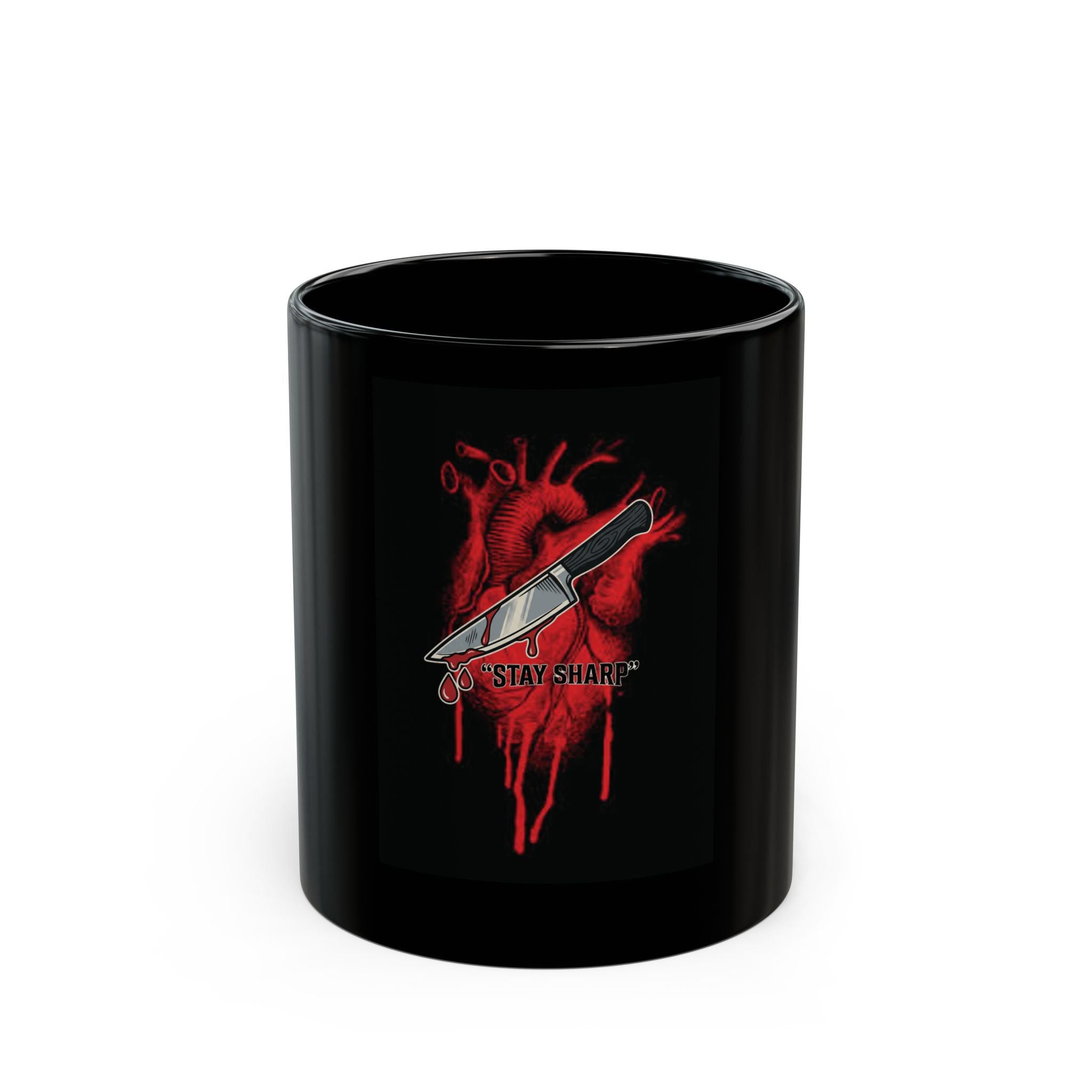 Black Coffee Mug — Anatomical Heart with Straight Razor "Stay Sharp"