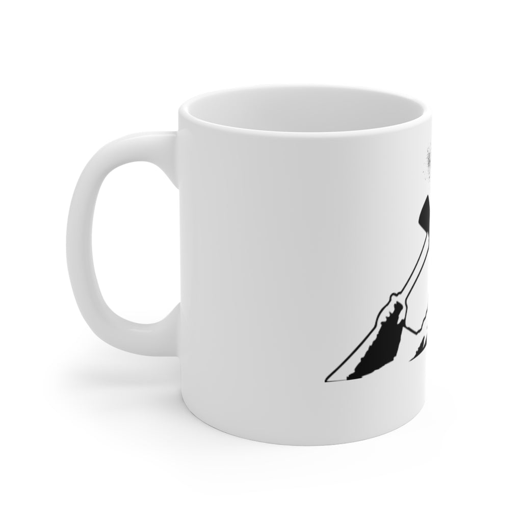 11oz Ceramic Mug — Retro Stencil Man with Axe Graphic