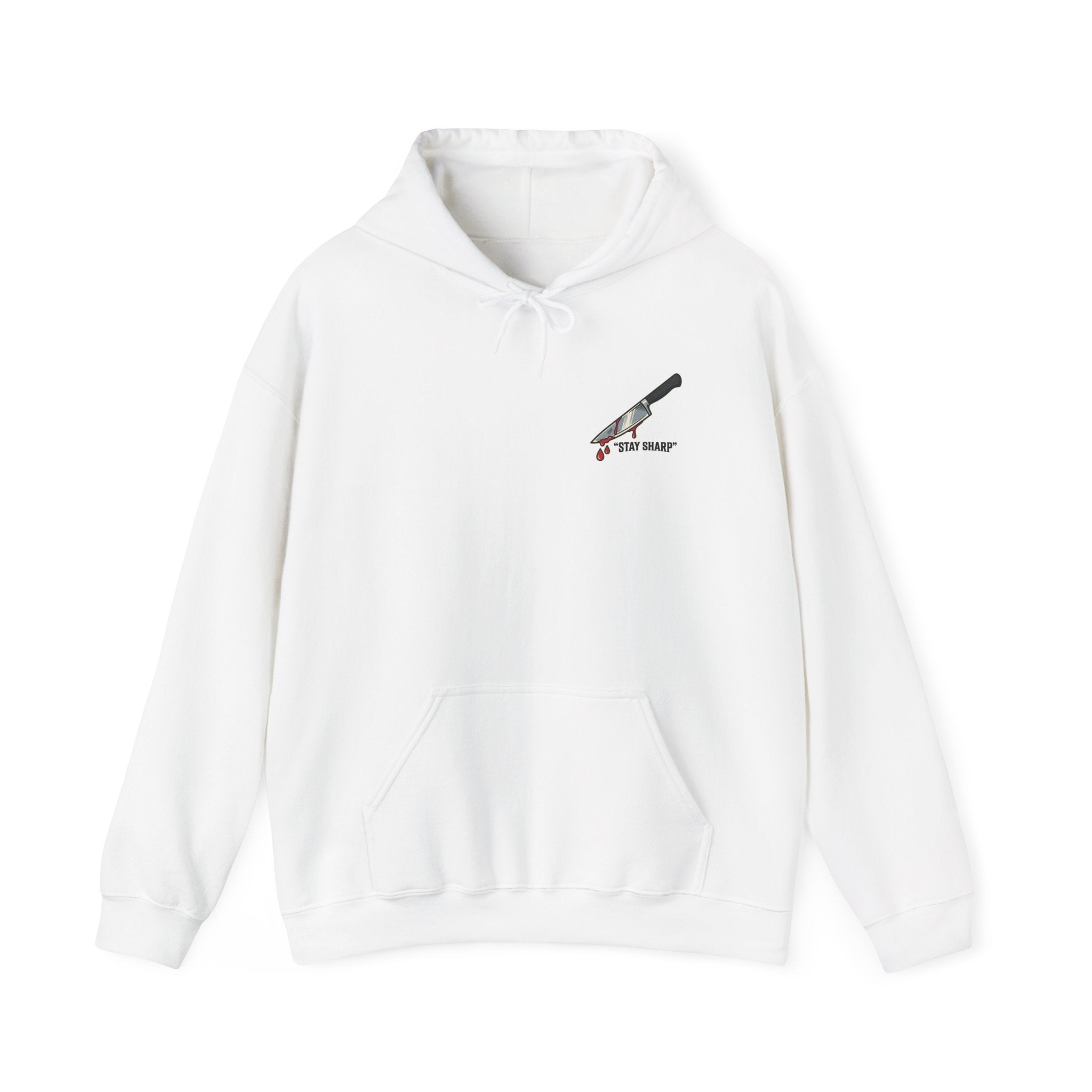 White heavy comfortable hoodie with funny joke no lives matter on back