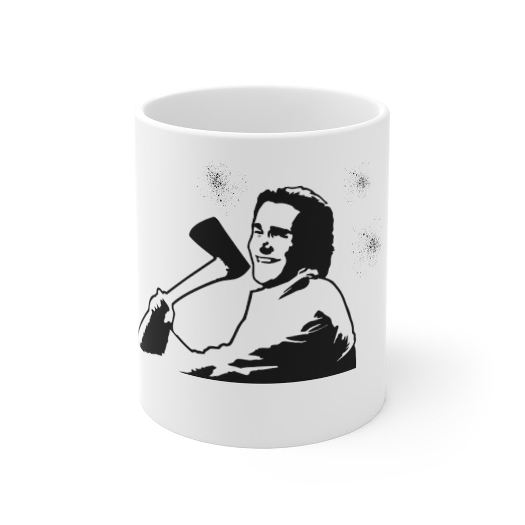 11oz Ceramic Mug — Retro Stencil Man with Axe Graphic